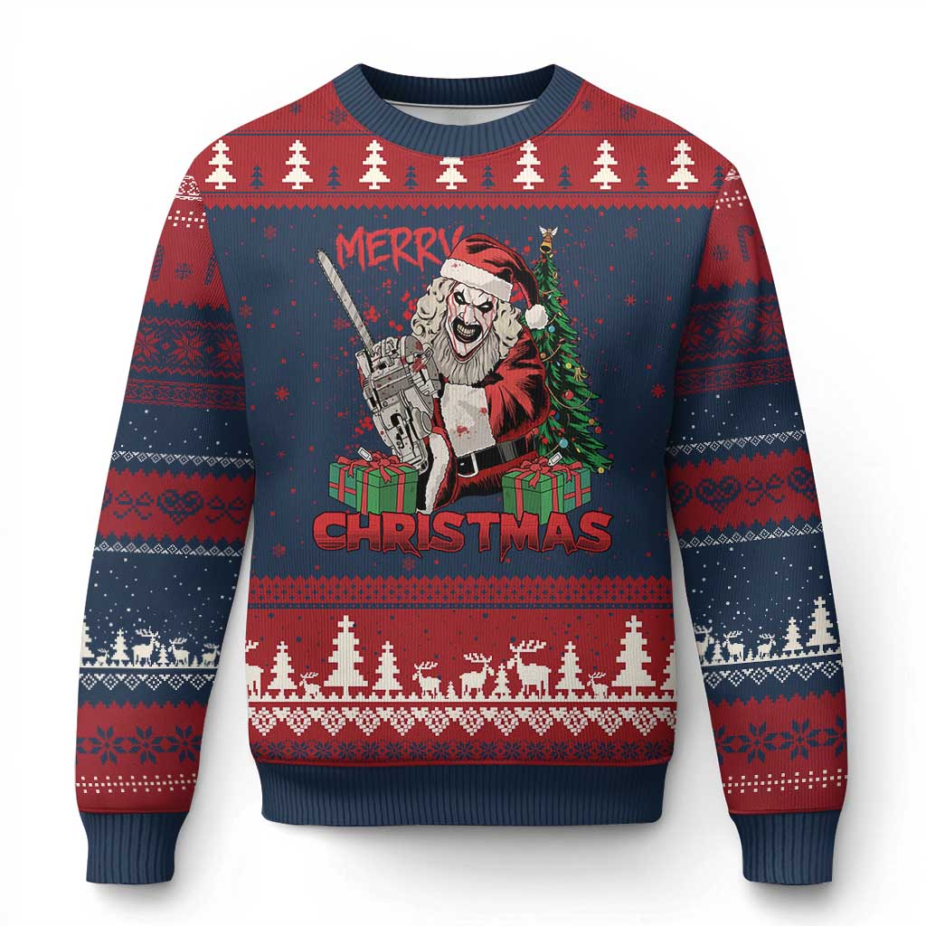 Terrifier Santa Xmas Horror Movie Ugly Christmas Sweater TS14 Navy Red Print Your Wear