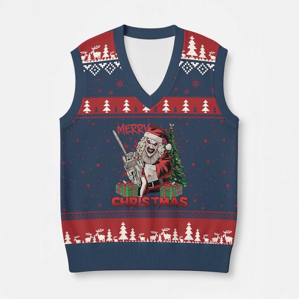 Terrifier Santa Xmas Horror Movie V-Neck Knit Sweater Vest TS14 Navy Red Print Your Wear