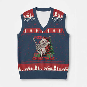 Terrifier Santa Xmas Horror Movie V-Neck Knit Sweater Vest TS14 Navy Red Print Your Wear