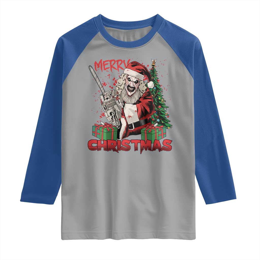 Terrifier Santa Christmas Horror Movie Raglan Shirt TS14 Sport Gray Royal Print Your Wear