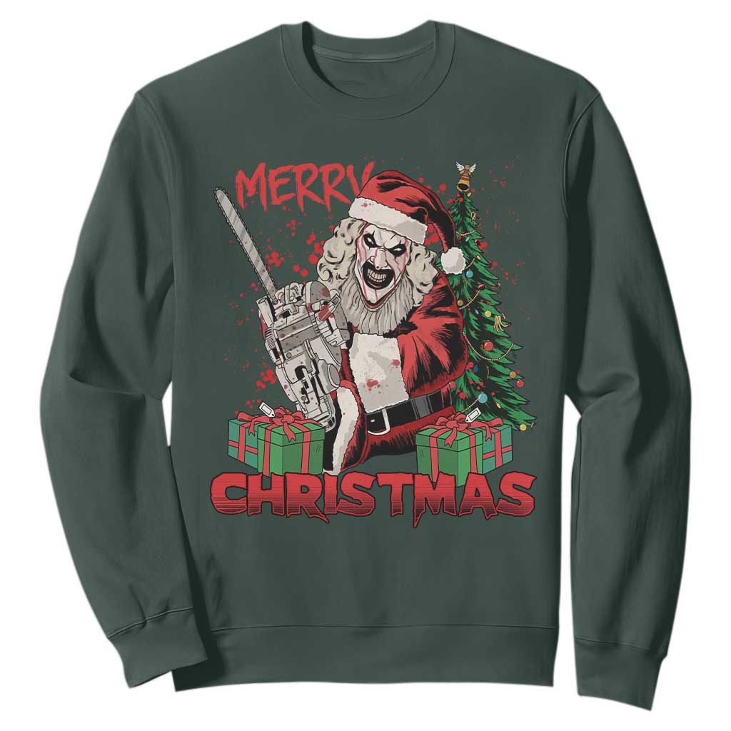 Terrifier Santa Christmas Horror Movie Sweatshirt TS14 Dark Forest Green Print Your Wear