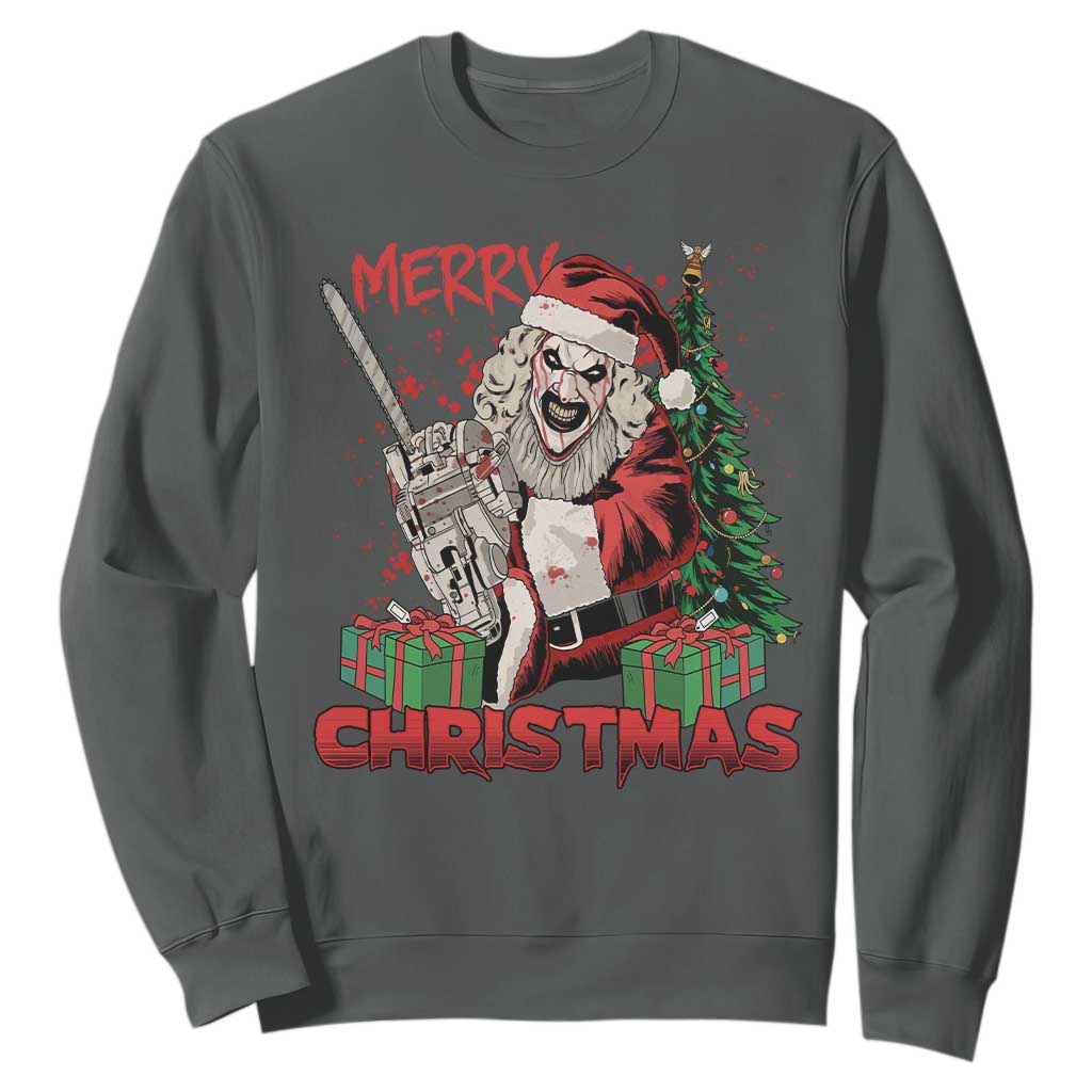 Terrifier Santa Christmas Horror Movie Sweatshirt TS14 Dark Heather Print Your Wear