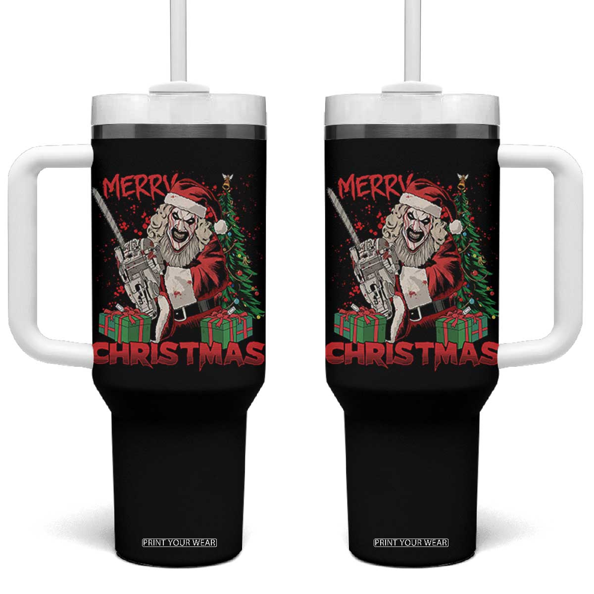 Terrifier Santa Christmas Horror Movie Tumbler With Handle TS14 One Size: 40 oz Black Print Your Wear