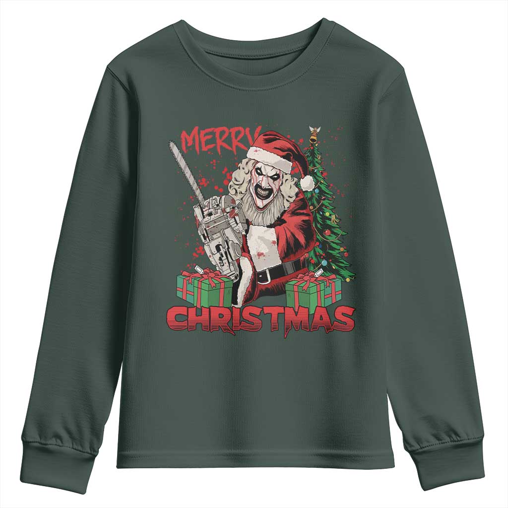 Terrifier Santa Christmas Horror Movie Youth Sweatshirt TS14 Dark Forest Green Print Your Wear