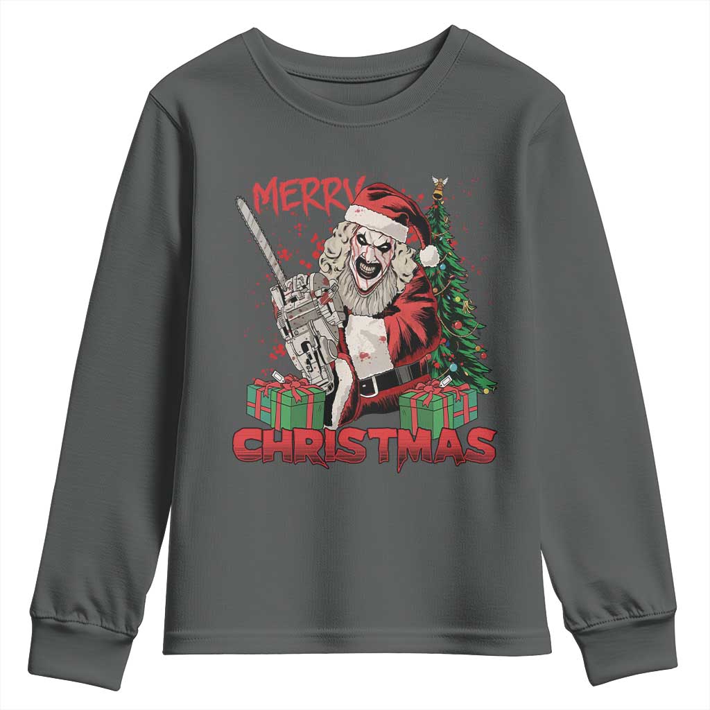 Terrifier Santa Christmas Horror Movie Youth Sweatshirt TS14 Dark Heather Print Your Wear