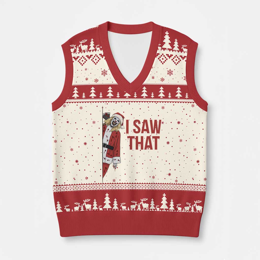 Terrifier Santa Xmas Movie V-Neck Knit Sweater Vest I Saw That Meme TS14 Beige Red Print Your Wear
