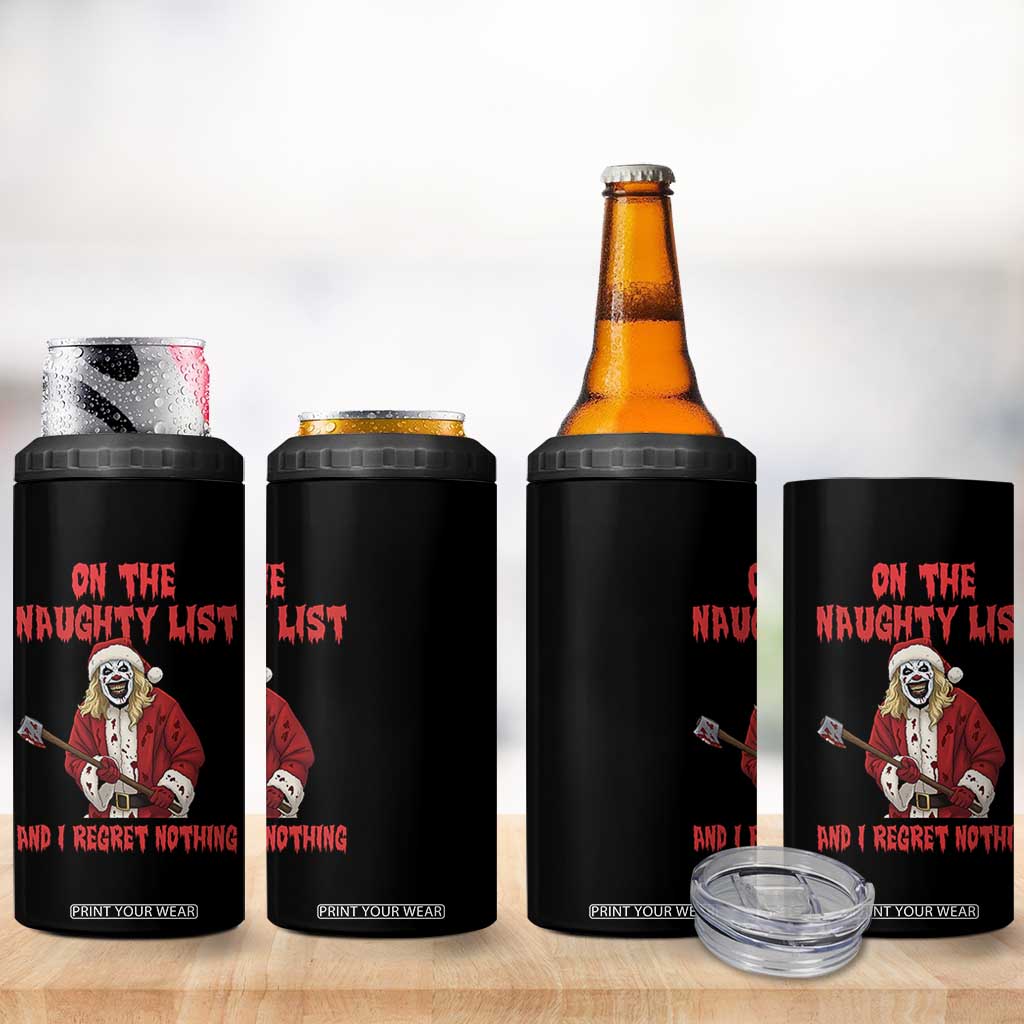 Terrifier Santa Christmas Movie 4 in 1 Can Cooler Tumbler On The Naughty List And I Regret Nothing TS14 Print Your Wear