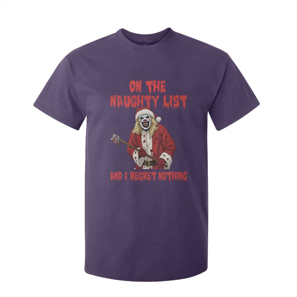 Terrifier Santa Christmas Movie T Shirt For Kid On The Naughty List And I Regret Nothing TS14 Purple Print Your Wear