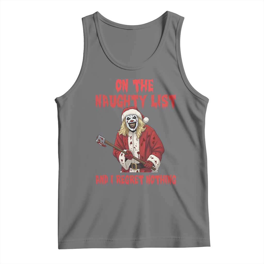 Terrifier Santa Christmas Movie Tank Top On The Naughty List And I Regret Nothing TS14 Black Heather Print Your Wear