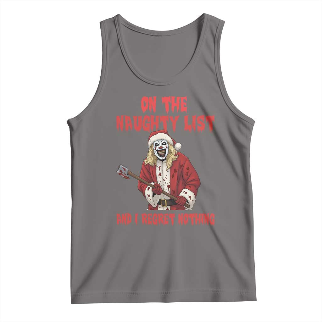 Terrifier Santa Christmas Movie Tank Top On The Naughty List And I Regret Nothing TS14 Deep Heather Print Your Wear