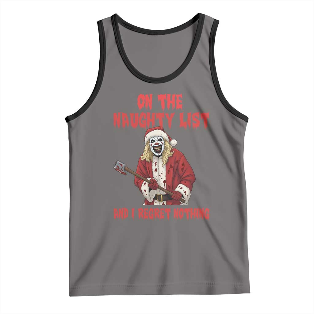Terrifier Santa Christmas Movie Tank Top On The Naughty List And I Regret Nothing TS14 Deep Heather Black Print Your Wear