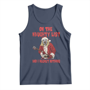 Terrifier Santa Christmas Movie Tank Top On The Naughty List And I Regret Nothing TS14 Navy Print Your Wear