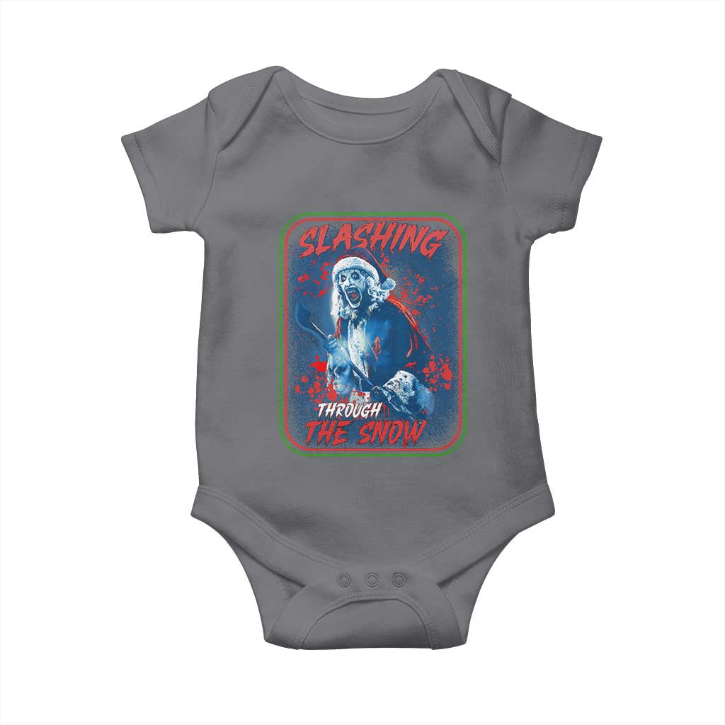 Terrifier Santa Christmas Baby Onesie Slashing Through The Snow TS14 Charcoal Print Your Wear