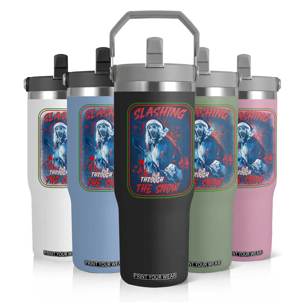 Terrifier Santa Christmas Flip Straw Tumbler Slashing Through The Snow TS14 Print Your Wear