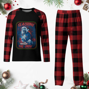 Terrifier Santa Christmas Plaid Pajama Set Slashing Through The Snow - Print Your Wear