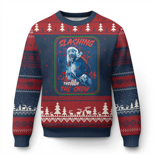 Terrifier Santa Xmas Ugly Christmas Sweater Slashing Through The Snow TS14 Navy Red Print Your Wear