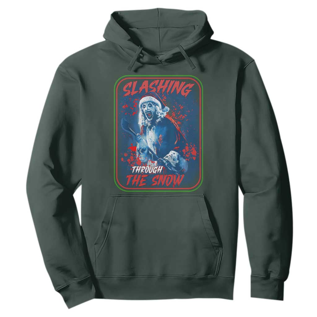 Terrifier Santa Christmas Hoodie Slashing Through The Snow TS14 Dark Forest Green Print Your Wear