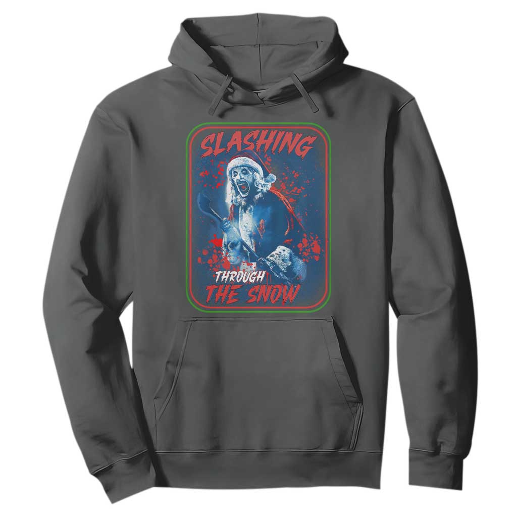 Terrifier Santa Christmas Hoodie Slashing Through The Snow TS14 Dark Heather Print Your Wear