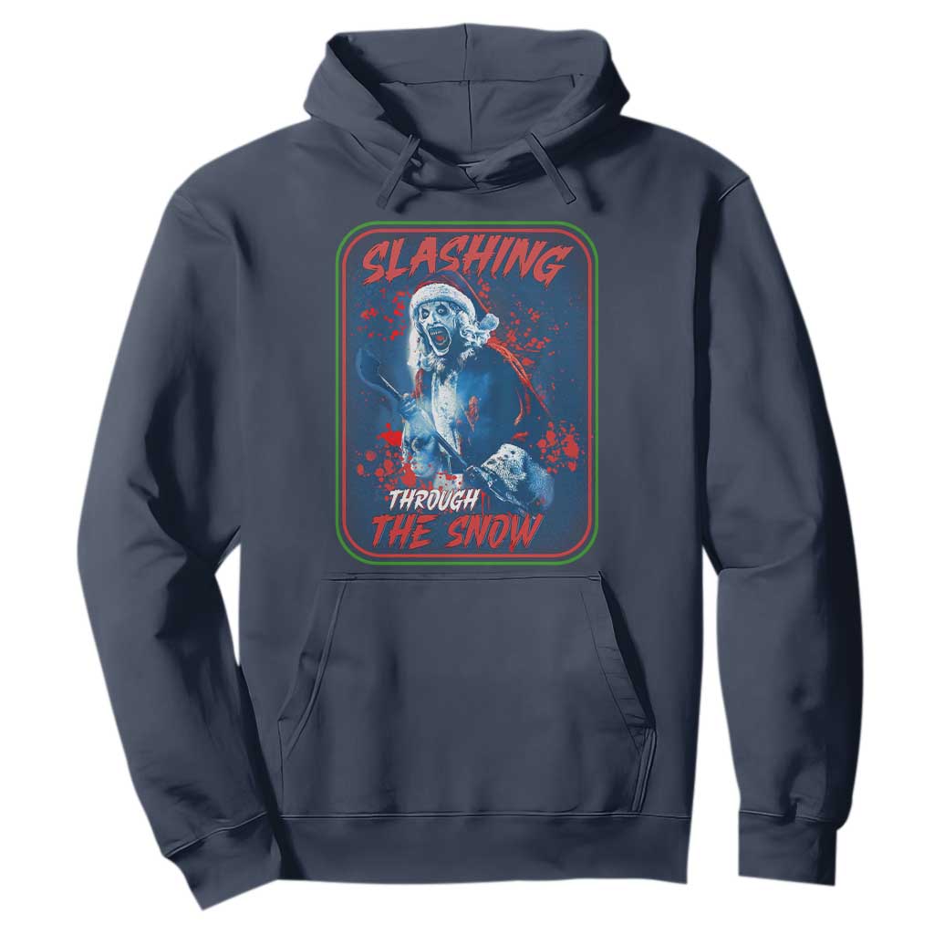Terrifier Santa Christmas Hoodie Slashing Through The Snow TS14 Navy Print Your Wear