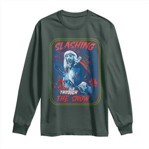 Terrifier Santa Christmas Long Sleeve Shirt Slashing Through The Snow TS14 Dark Forest Green Print Your Wear