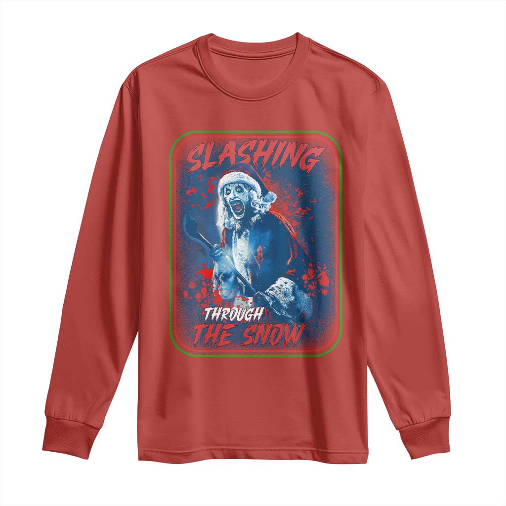 Terrifier Santa Christmas Long Sleeve Shirt Slashing Through The Snow TS14 Red Print Your Wear