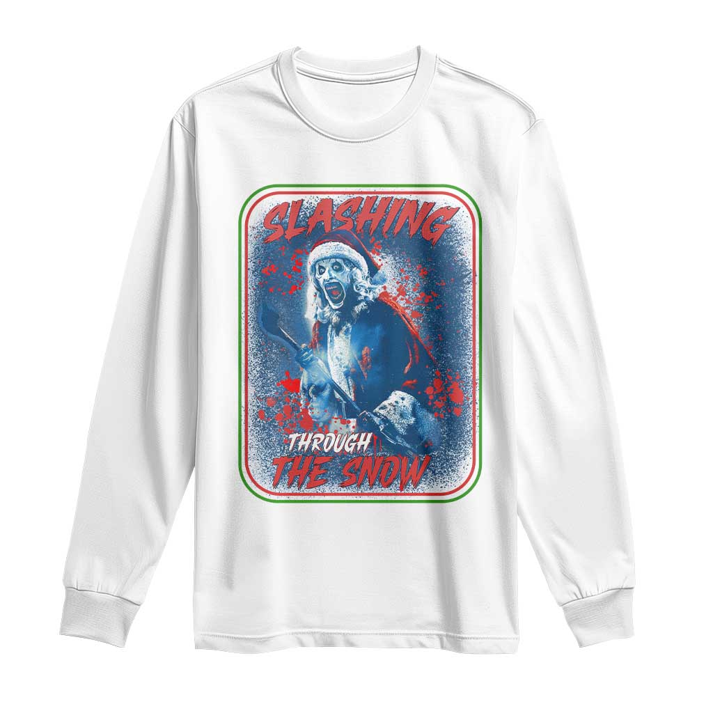 Terrifier Santa Christmas Long Sleeve Shirt Slashing Through The Snow TS14 White Print Your Wear