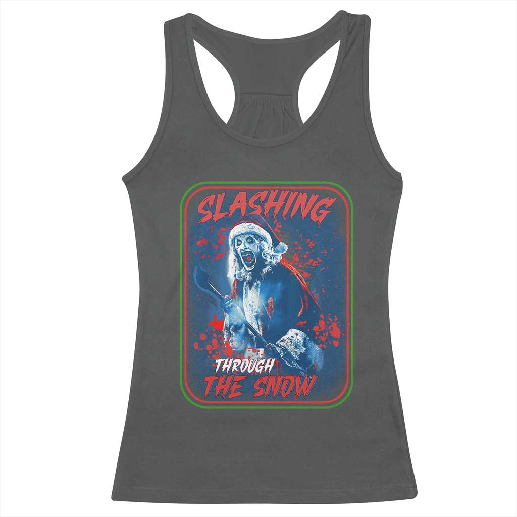 Terrifier Santa Christmas Racerback Tank Top Slashing Through The Snow TS14 Dark Heather Print Your Wear