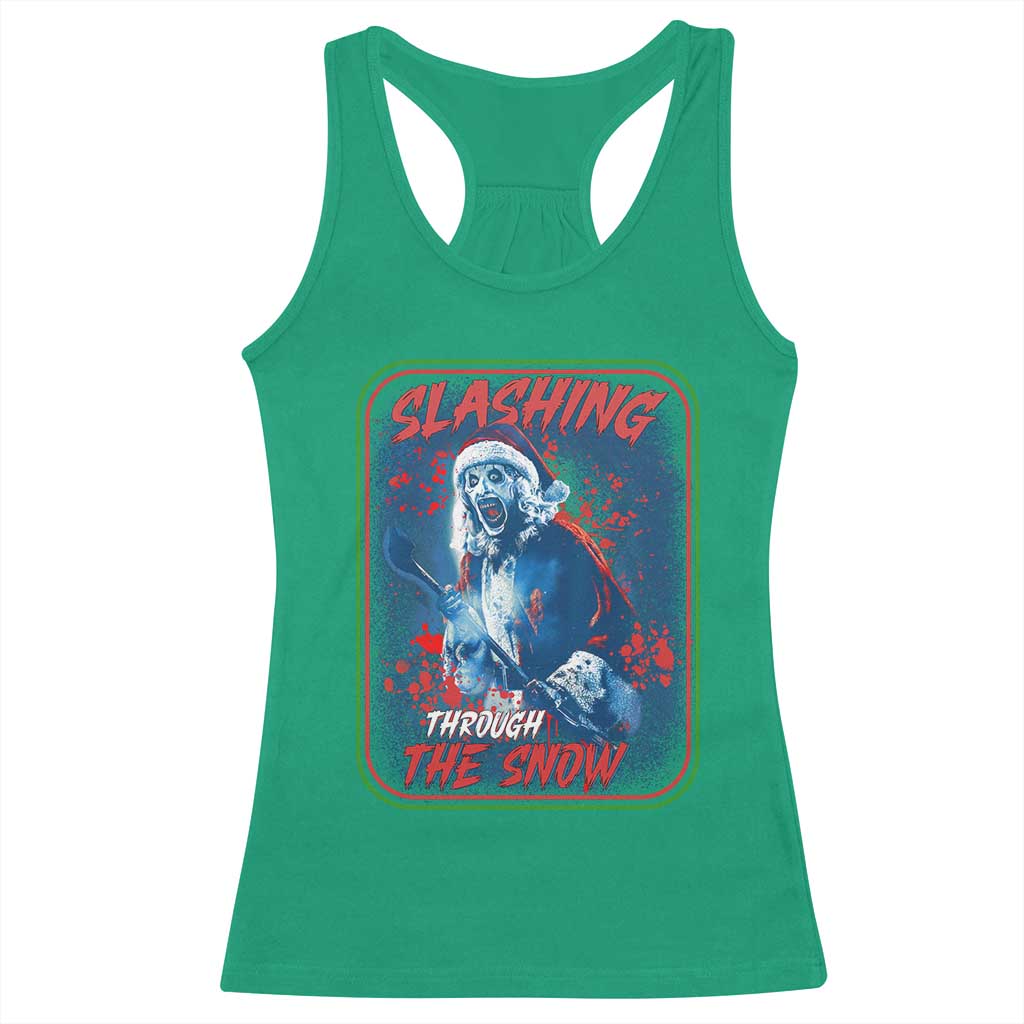 Terrifier Santa Christmas Racerback Tank Top Slashing Through The Snow - Print Your Wear