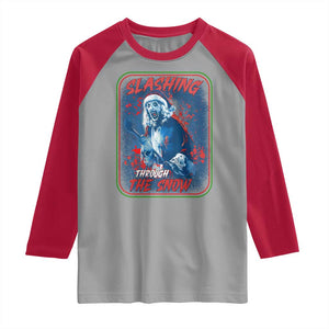 Terrifier Santa Christmas Raglan Shirt Slashing Through The Snow TS14 Sport Gray Red Print Your Wear