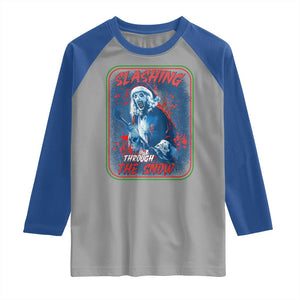 Terrifier Santa Christmas Raglan Shirt Slashing Through The Snow TS14 Sport Gray Royal Print Your Wear