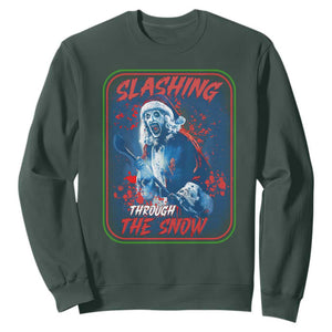 Terrifier Santa Christmas Sweatshirt Slashing Through The Snow TS14 Dark Forest Green Print Your Wear