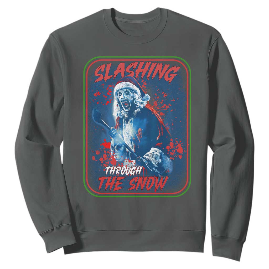 Terrifier Santa Christmas Sweatshirt Slashing Through The Snow TS14 Dark Heather Print Your Wear