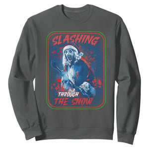 Terrifier Santa Christmas Sweatshirt Slashing Through The Snow TS14 Dark Heather Print Your Wear