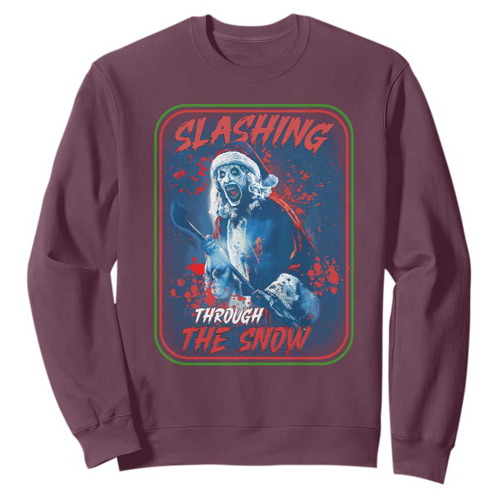 Terrifier Santa Christmas Sweatshirt Slashing Through The Snow TS14 Maroon Print Your Wear