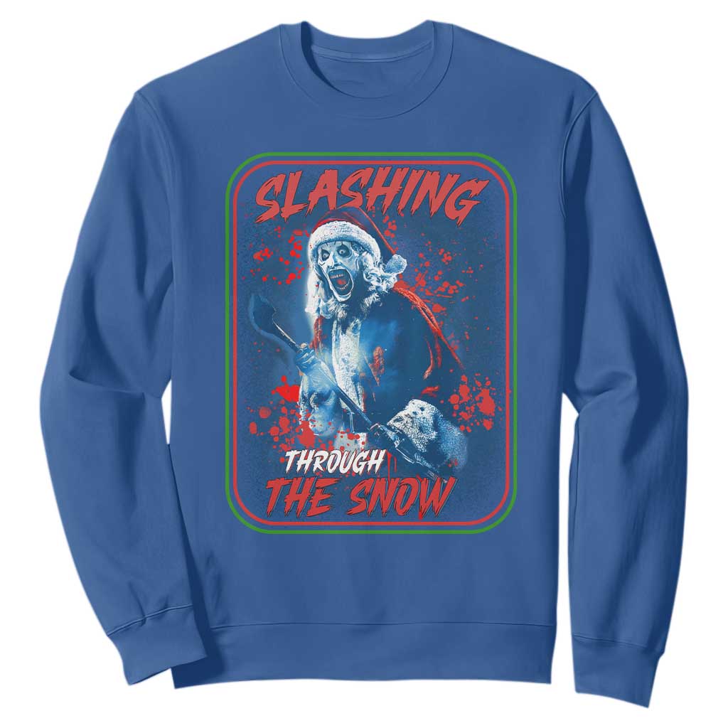 Terrifier Santa Christmas Sweatshirt Slashing Through The Snow TS14 Royal Blue Print Your Wear