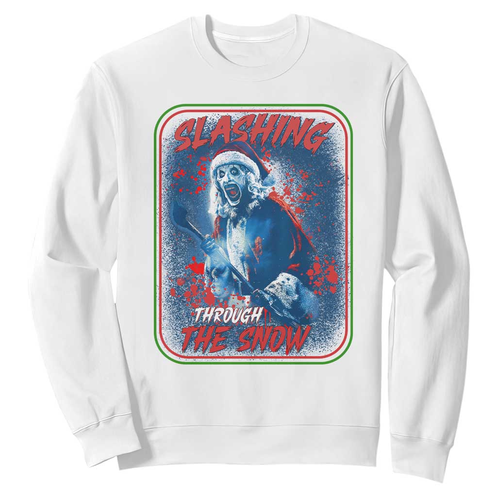 Terrifier Santa Christmas Sweatshirt Slashing Through The Snow TS14 White Print Your Wear