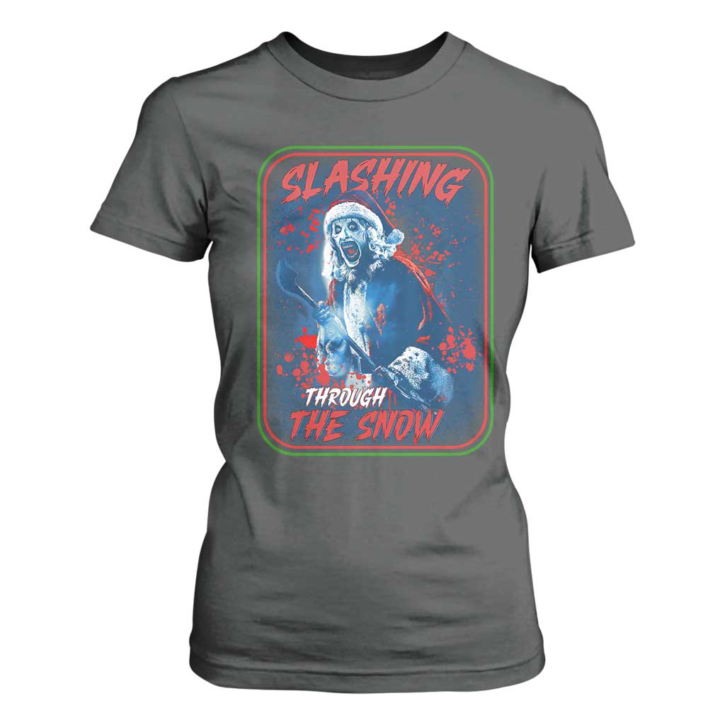 Terrifier Santa Christmas T Shirt For Women Slashing Through The Snow TS14 Dark Heather Print Your Wear