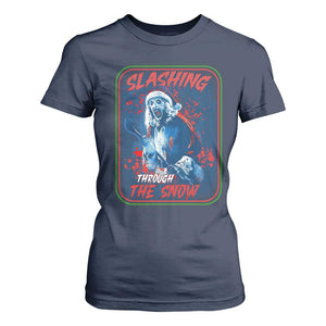 Terrifier Santa Christmas T Shirt For Women Slashing Through The Snow TS14 Navy Print Your Wear