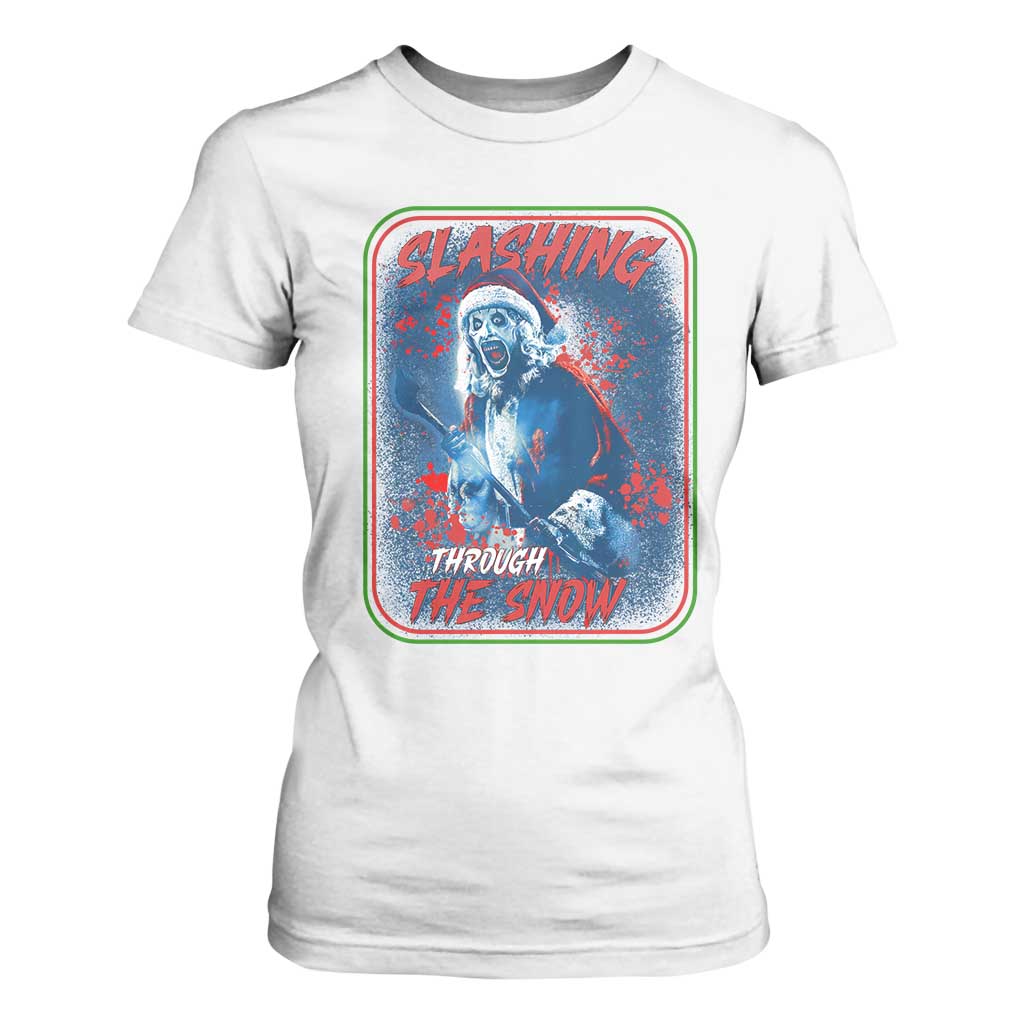 Terrifier Santa Christmas T Shirt For Women Slashing Through The Snow TS14 White Print Your Wear