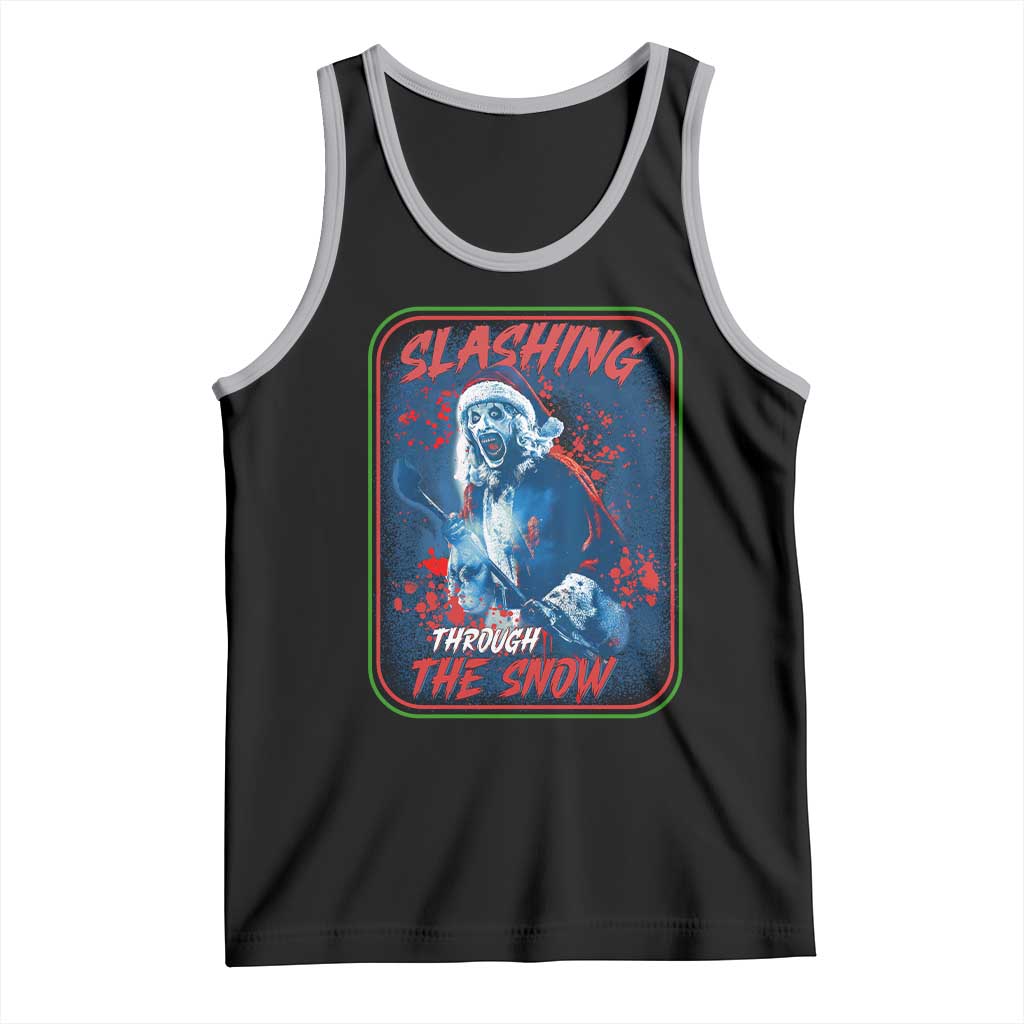 Terrifier Santa Christmas Tank Top Slashing Through The Snow TS14 Black Athletic Heather Print Your Wear