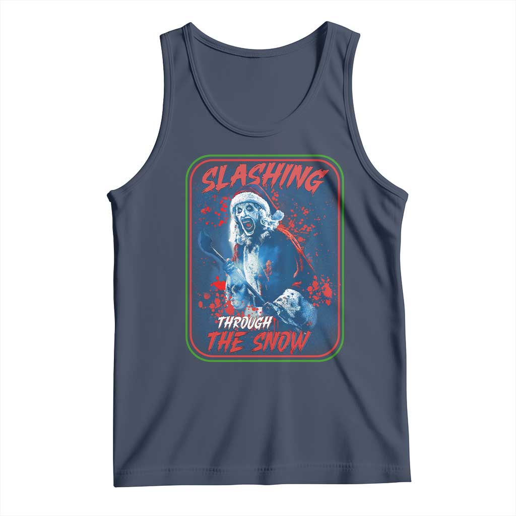 Terrifier Santa Christmas Tank Top Slashing Through The Snow TS14 Navy Print Your Wear