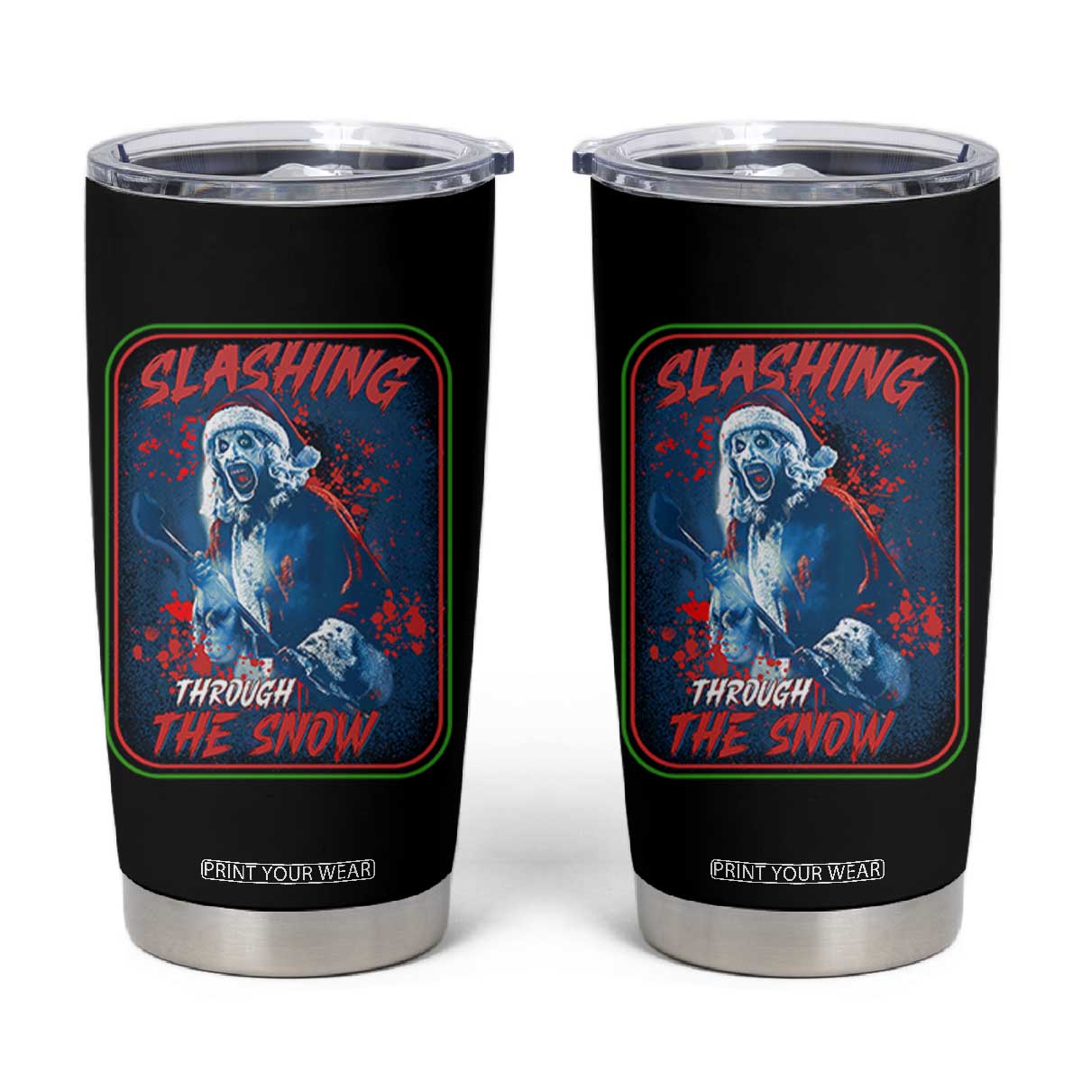 Terrifier Santa Christmas Tumbler Cup Slashing Through The Snow TS14 Black Print Your Wear