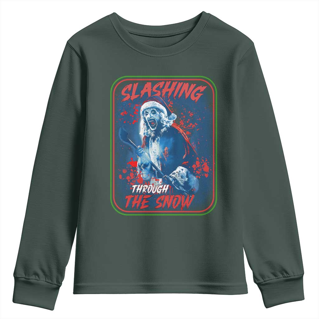 Terrifier Santa Christmas Youth Sweatshirt Slashing Through The Snow TS14 Dark Forest Green Print Your Wear