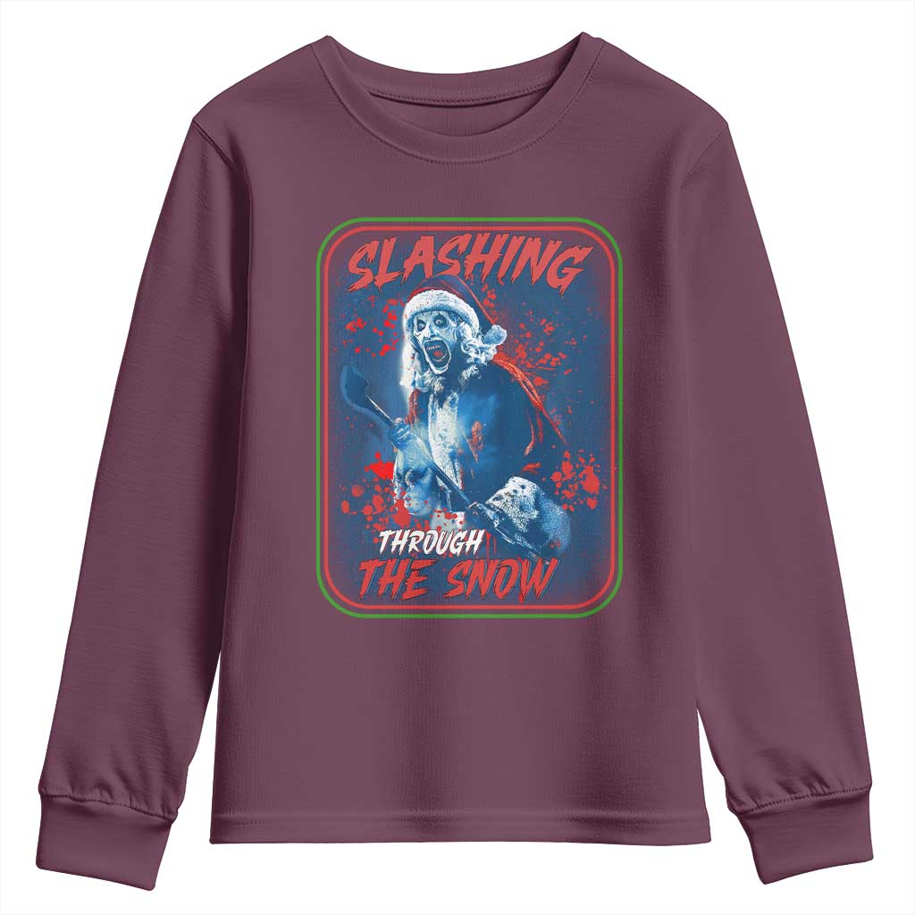 Terrifier Santa Christmas Youth Sweatshirt Slashing Through The Snow TS14 Maroon Print Your Wear