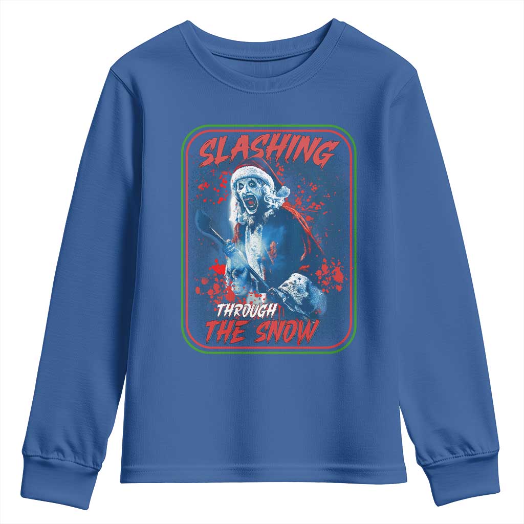 Terrifier Santa Christmas Youth Sweatshirt Slashing Through The Snow TS14 Royal Blue Print Your Wear