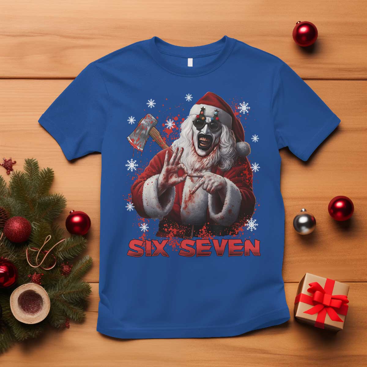 67 Terrifier Santa Horror Christmas T Shirt Funny Six Seven Meme Holiday Movie TS14 Royal Blue Print Your Wear