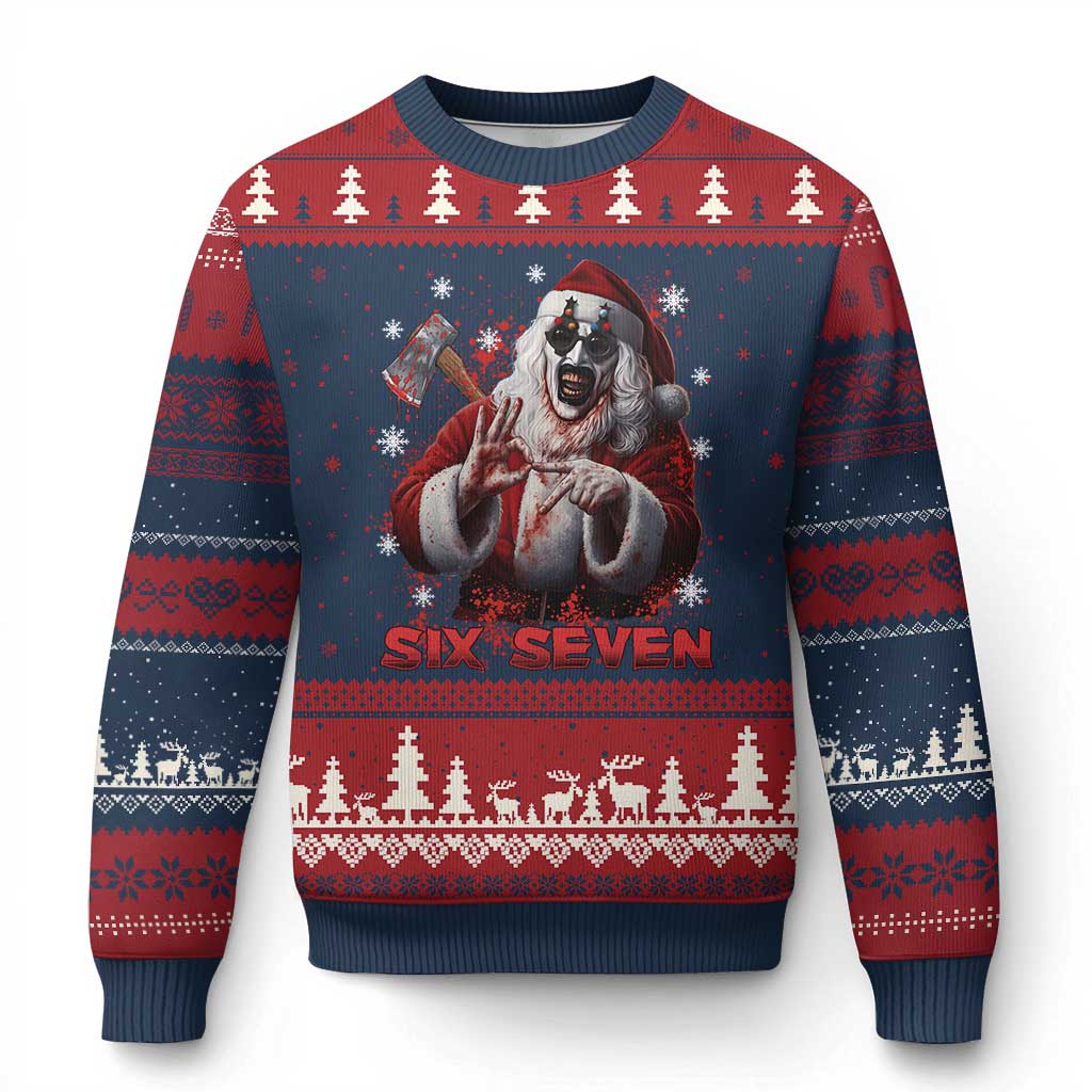 67 Terrifier Santa Horror Xmas Ugly Christmas Sweater Funny Six Seven Meme Holiday Movie TS14 Navy Red Print Your Wear