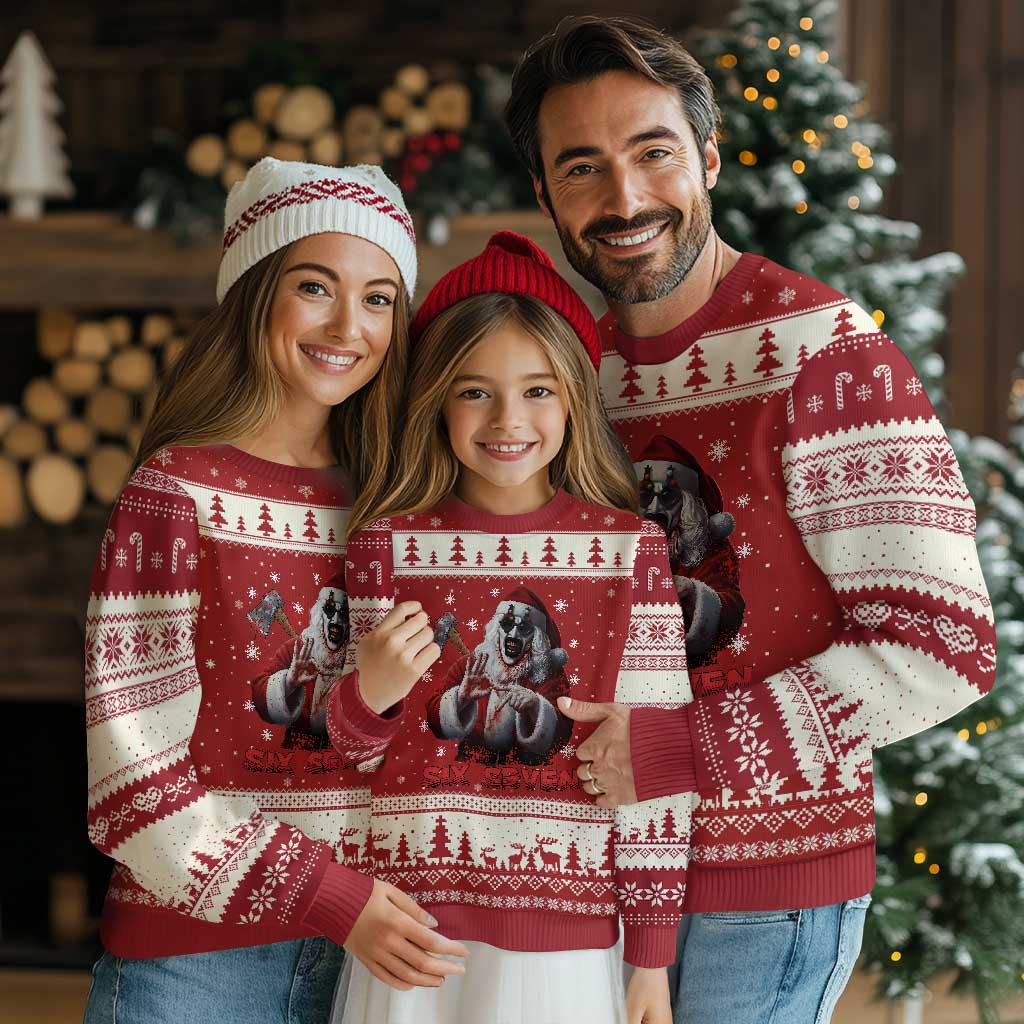 67 Terrifier Santa Horror Xmas Ugly Christmas Sweater Funny Six Seven Meme Holiday Movie TS14 Red Beige Print Your Wear