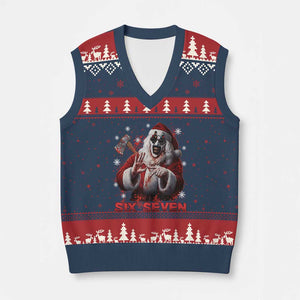67 Terrifier Santa Horror Xmas V-Neck Knit Sweater Vest Funny Six Seven Meme Holiday Movie TS14 Navy Red Print Your Wear