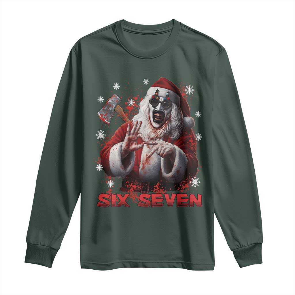 67 Terrifier Santa Horror Christmas Long Sleeve Shirt Funny Six Seven Meme Holiday Movie TS14 Dark Forest Green Print Your Wear